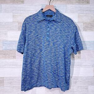 JHANE BARNES Vintage Knit Polo Shirt Blue Mercerized Cotton Classic Fit Mens XL